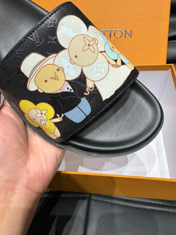 PANTOFOLE LV IN PELLE DI VITELLO MONOGRAMMA NERA