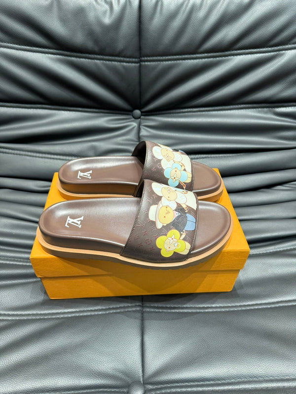 PANTOFOLE LV IN PELLE DI VITELLO CON MONOGRAMMA MARRONE CIOCCOLATO