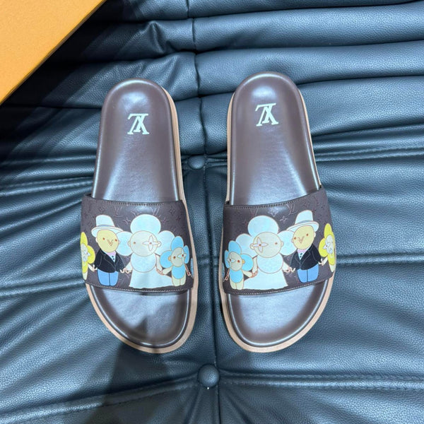 PANTOFOLE LV IN PELLE DI VITELLO CON MONOGRAMMA MARRONE CIOCCOLATO