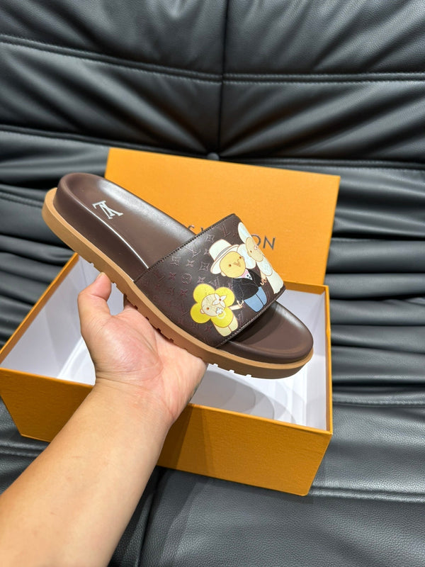 PANTOFOLE LV IN PELLE DI VITELLO CON MONOGRAMMA MARRONE CIOCCOLATO