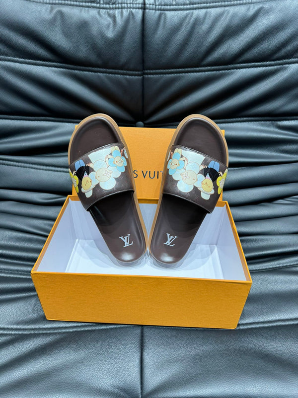 PANTOFOLE LV IN PELLE DI VITELLO CON MONOGRAMMA MARRONE CIOCCOLATO