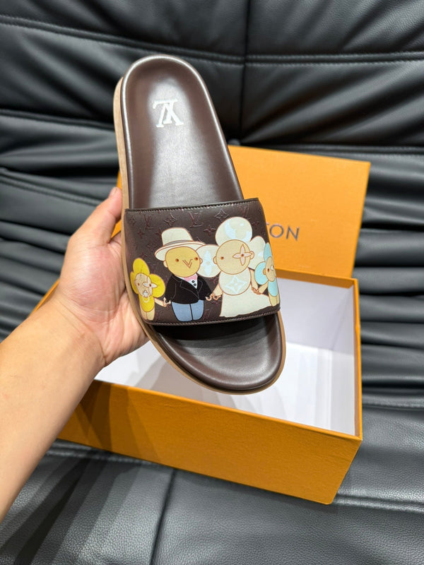 PANTOFOLE LV IN PELLE DI VITELLO CON MONOGRAMMA MARRONE CIOCCOLATO