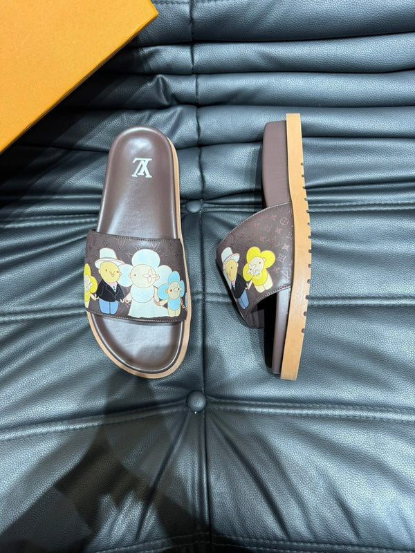 PANTOFOLE LV IN PELLE DI VITELLO CON MONOGRAMMA MARRONE CIOCCOLATO