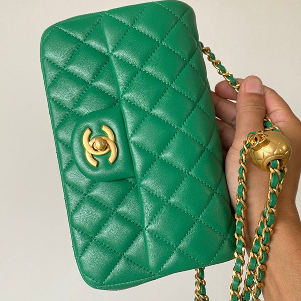 CC 25 classic flap bag 20 mini gold ball mint green calfskin