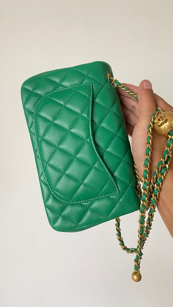 CC 25 classic flap bag 20 mini gold ball mint green calfskin