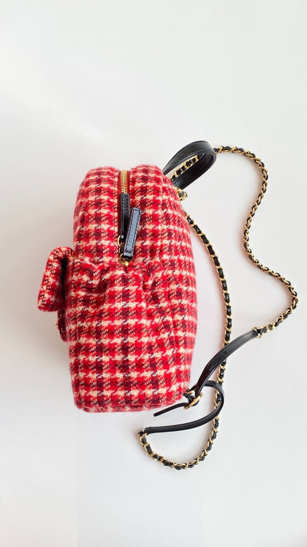 CC Houndstooth Backpack 28 Red Wool Tweed