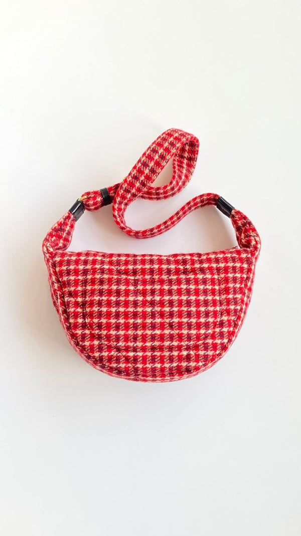 CC Houndstooth 30 Hobo Bag Red Wool Tweed
