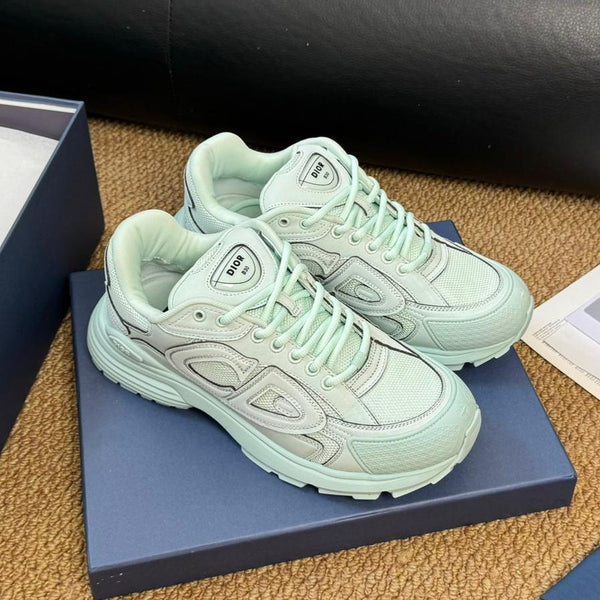 Sneaker CD e Stone Island B30 in pelle di vacchetta turchese chiaro e tessuto a rete in poliestere