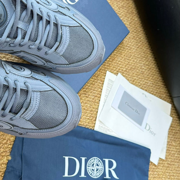 CD And Stone Island B30 Sneaker Blue Grey Cowhide And Polyester Mesh Fabric