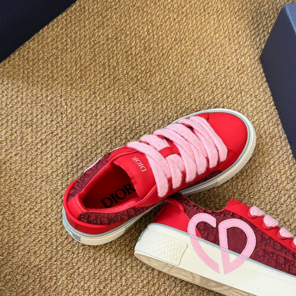CD B33 Sneaker Red Pink Oblique Jacquard Fabric And Lambskin