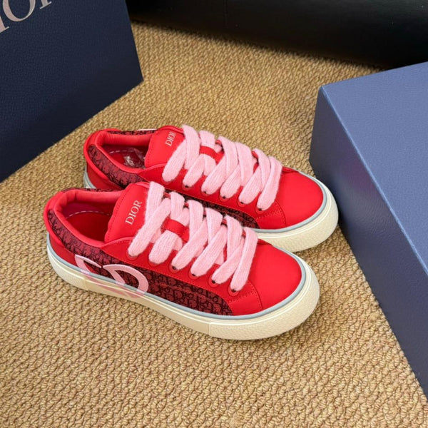 CD B33 Sneaker Red Pink Oblique Jacquard Fabric And Lambskin