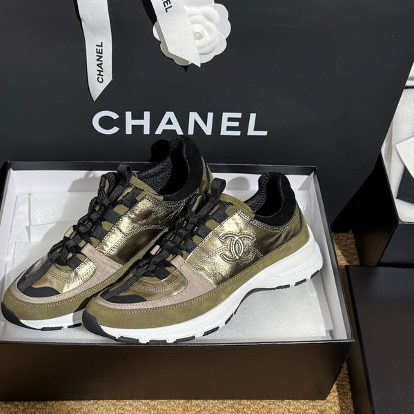 CC 25A Trainers Gold Black Olive Laminated Calfskin And Suede Calfskin352117