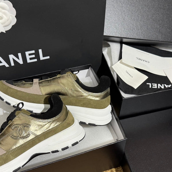 CC 25A Trainers Gold Black Olive Laminated Calfskin And Suede Calfskin352117