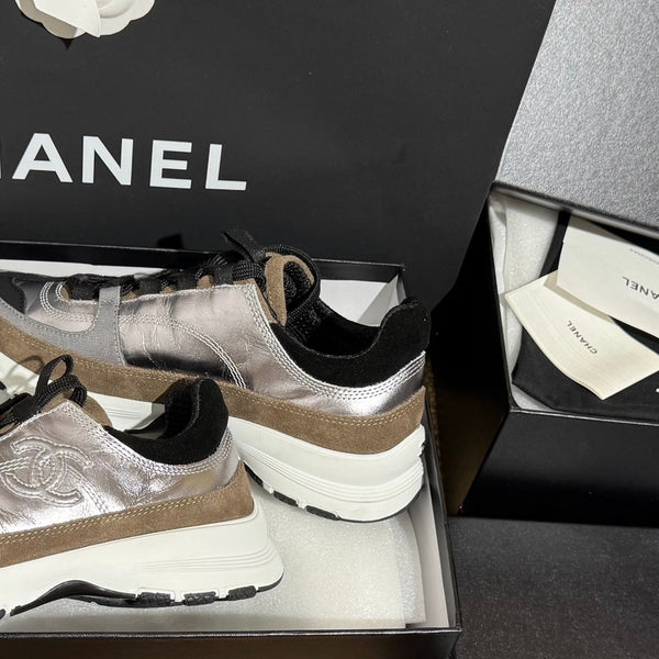 CC 25A Trainers Silver Black Brown Laminated Calfskin And Suede Calfskin352118