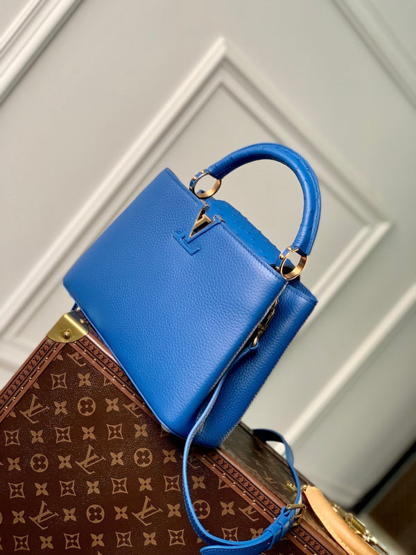 CAPUCINES BB 27 COBALT BLUE TAURILLON MOP GOLD HARDWARE