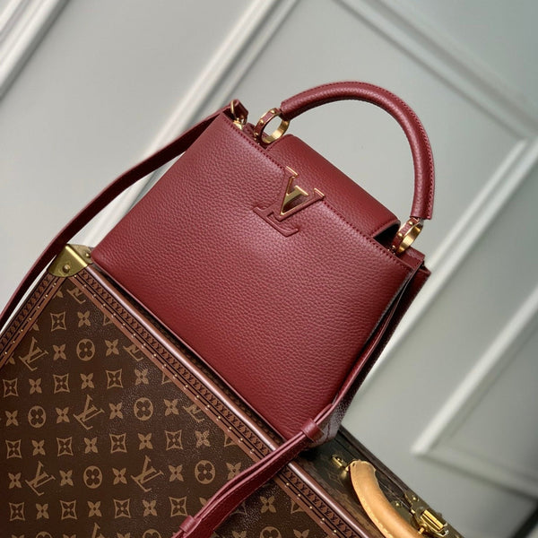 CAPUCINES BB 27 BURGUNDY TAURILLON MOP GOLD HARDWARE