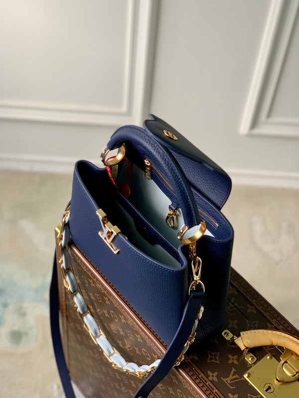 CAPUCINES BB 27 DARK BLUE TAURILLON MOP GOLD HARDWARE