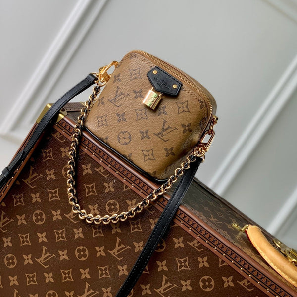 per ogni evenienza 13 cm tela monogramma beige pelle di vitello nera