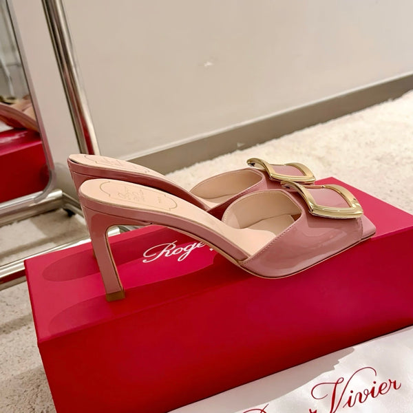 Viv Retro Modern Mules Pink Cowhide Leather 261717