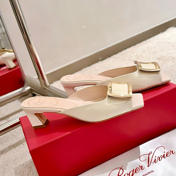 Viv Retro Modern Mules Milky White Cowhide Leather 261718