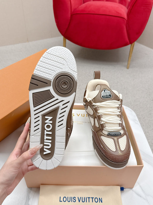 LV Trainer Sneaker Brown White Cowhide and Mesh 528555
