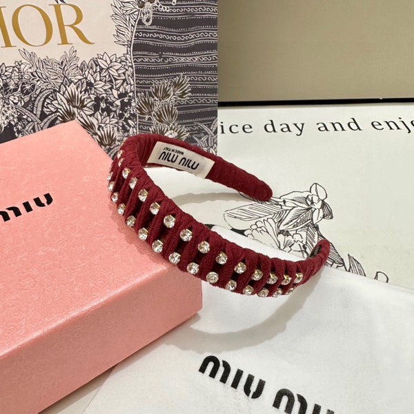 HAIRBAND IN RED FELT FABRIC DIAMOND-EMBELLISHED 230832