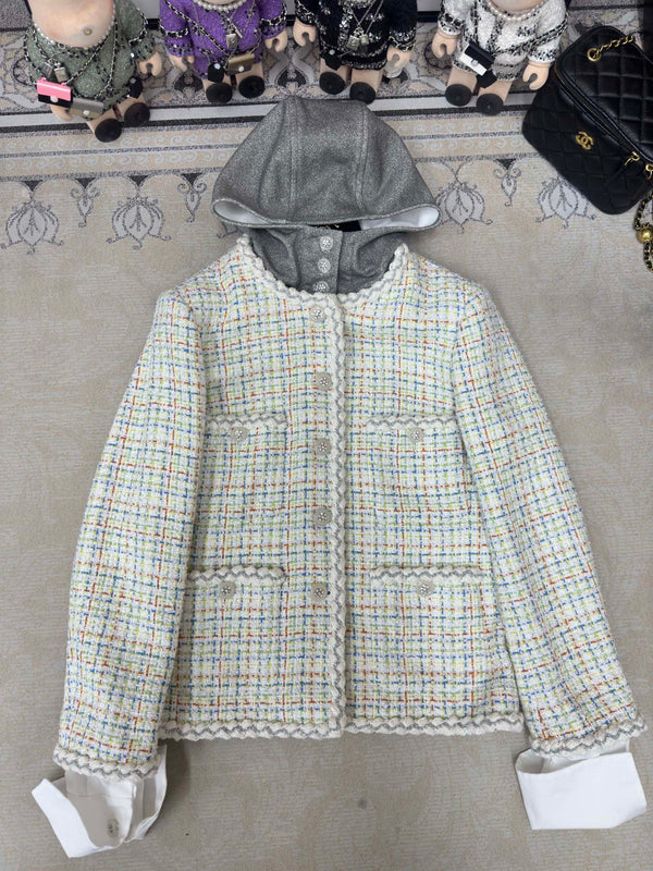 CC 25 Tweed Hooded Jacket Multicolor Cotton Wool 251972