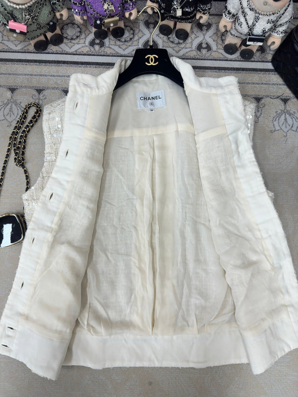 CC Tweed Twinkle Vest White Cotton Polyamide 251873