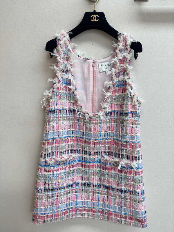 CC Tweed Vest Dress Pink Cotton Polyamide 237351