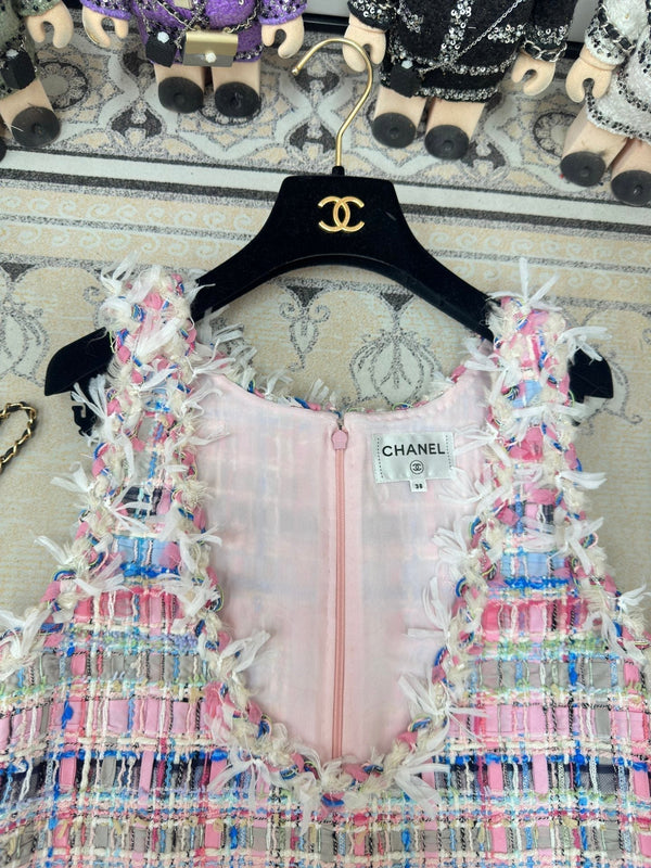 CC Tweed Vest Dress Pink Cotton Polyamide 237351