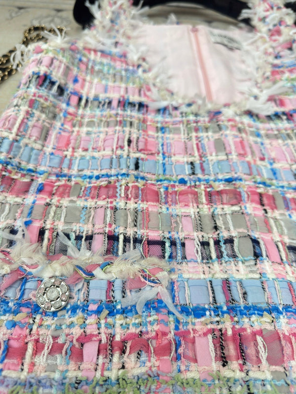 CC Tweed Vest Dress Pink Cotton Polyamide 237351