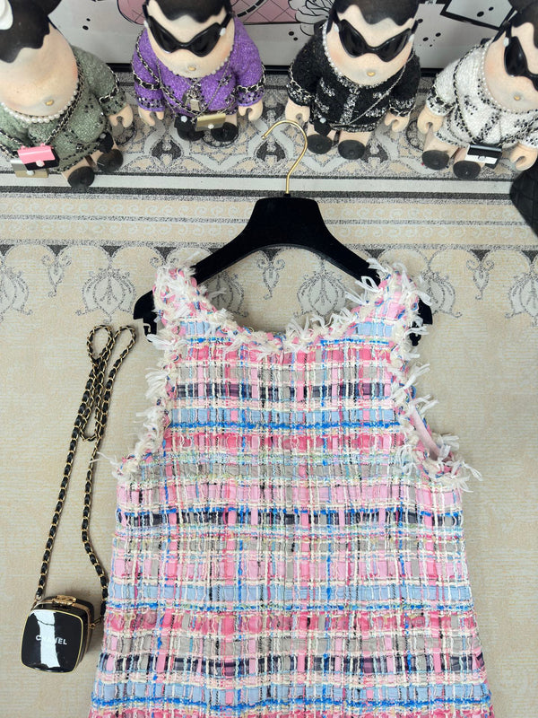 CC Tweed Vest Dress Pink Cotton Polyamide 237351