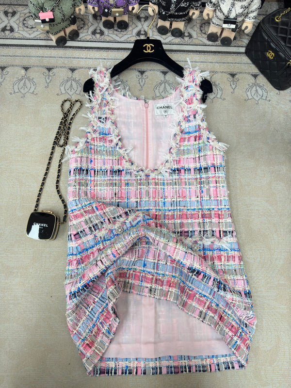 CC Tweed Vest Dress Pink Cotton Polyamide 237351