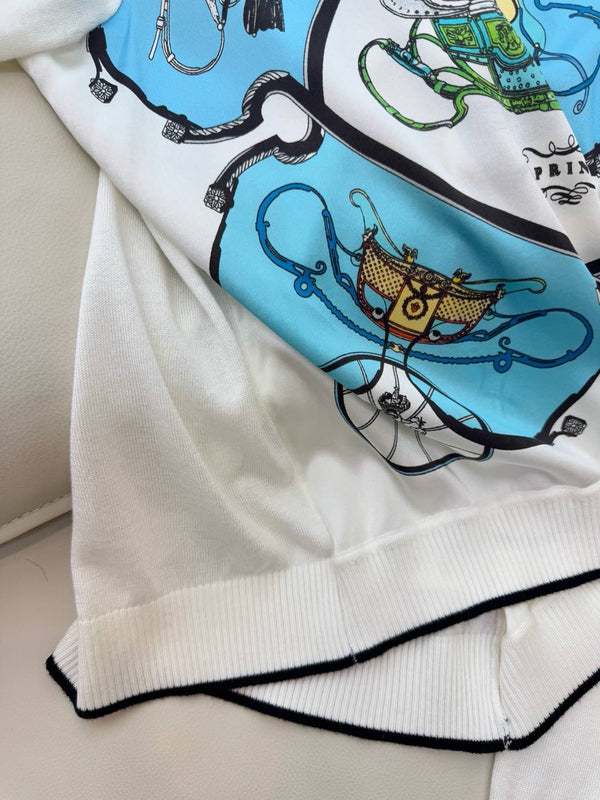 Hm Long Sleeve Knit Sweater White Blue Silk