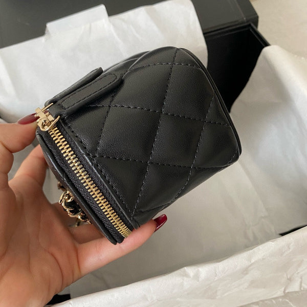 cc classic vanity bag 10cm black lambskin gold hardware