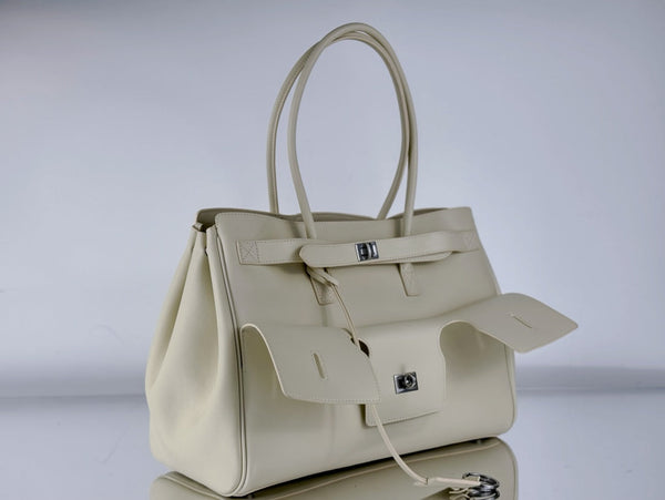 BEL AIR CARRY ALL BAG 29 IN WHITE NAPPA LAMBSKIN SILVER HARDWARE