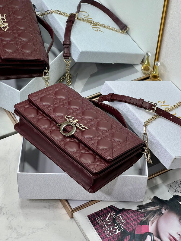 MY CD 24 TOP HANDLE BAG BURGUNDY LAMBSKIN