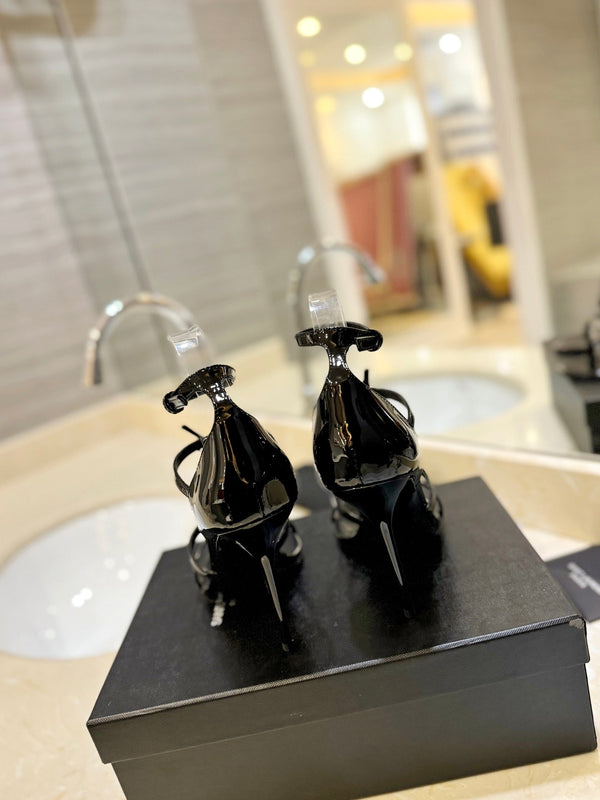 SL CASSANDRA HEELED SANDALS BLACK POLISHED CALFSKIN