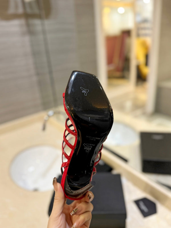 SL JERRY HEELED SANDALS RED POLISHED CALFSKIN