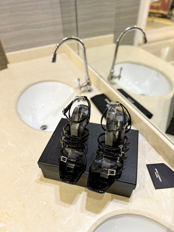 SL JERRY HEELED SANDALS BLACK POLISHED CALFSKIN