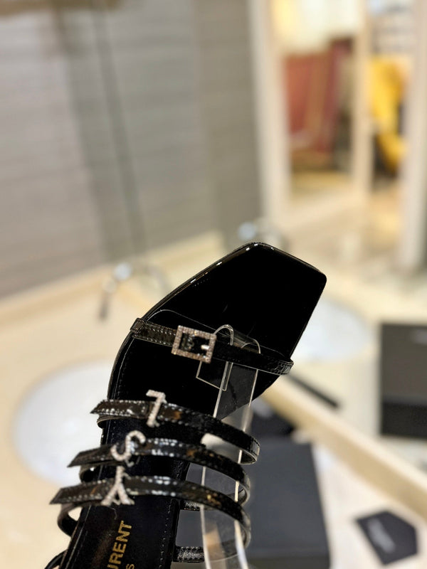 SL JERRY HEELED SANDALS BLACK POLISHED CALFSKIN