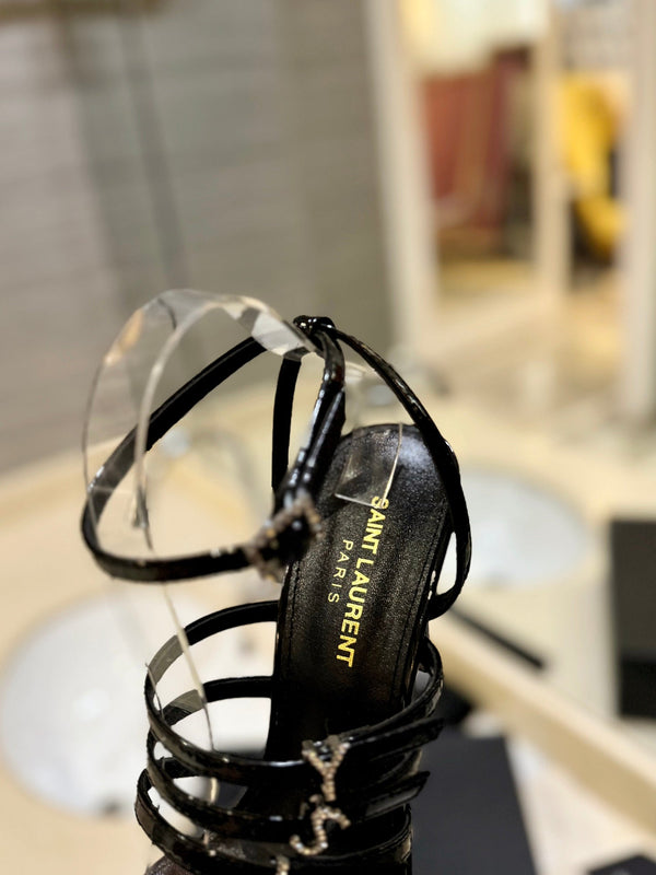 SL JERRY HEELED SANDALS BLACK POLISHED CALFSKIN