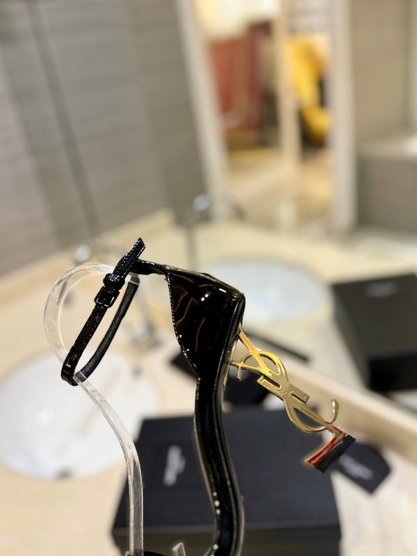 SL OPYUM SANDALS 105 BLACK AND GOLD CALFSKIN