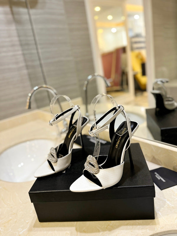 SL AYERS SNAKE CRYSTAL SANDAL WHITE CALFSKIN