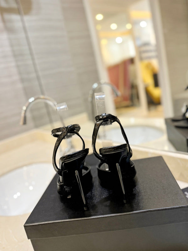 SL AYERS SNAKE CRYSTAL SANDAL BLACK CALFSKIN