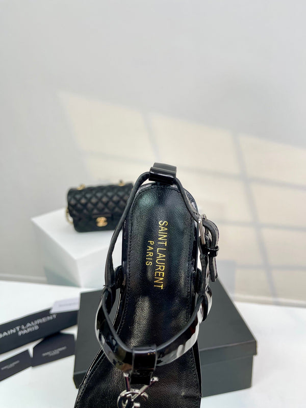 SL Cassandra Flat Sandals Black Patent Leather