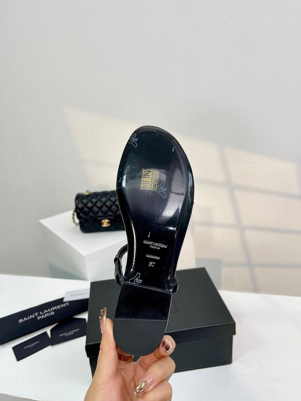 SL Cassandra Croc-Embossed Thong Sandals Black Leather