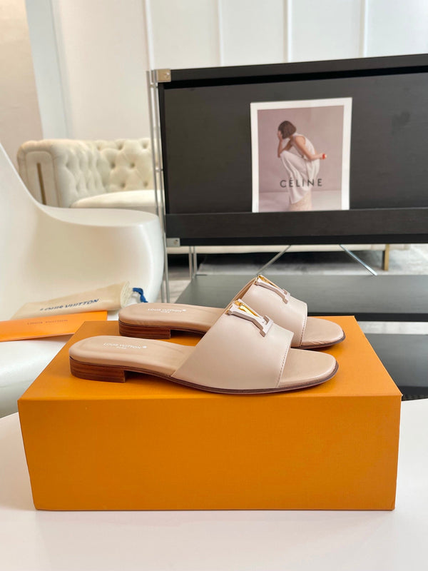 lv capri flat mule beige calfskin