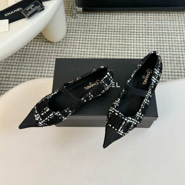 CC MARY JANE IN BLACK MIX WHITE WOOL TWEED