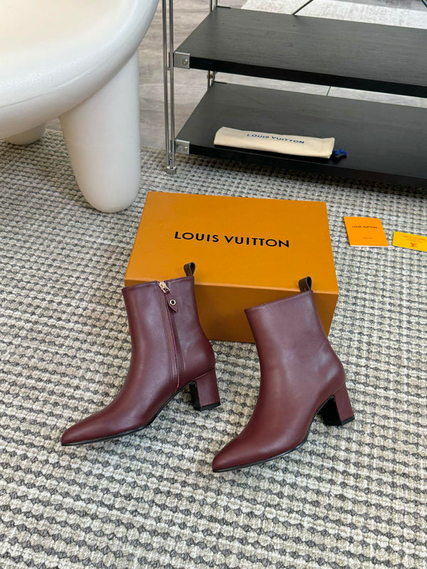 LV Ankle Boots 60mm Wine Red Cowhide